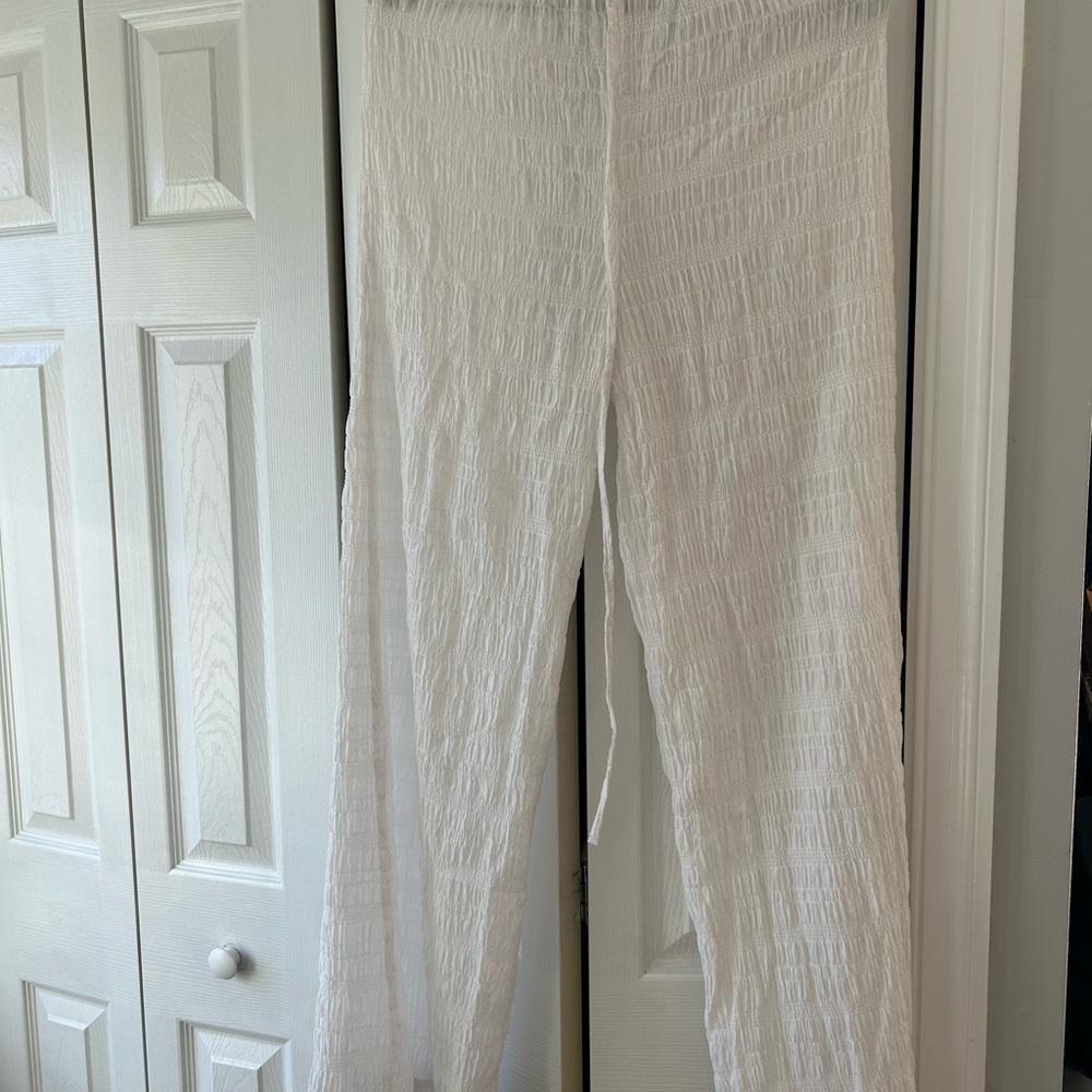 White Textured Women's Pants